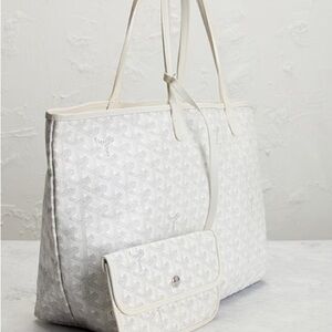 Fashion White Leather St. Louis PM Mono Tote And Matching Mono Pouch Set